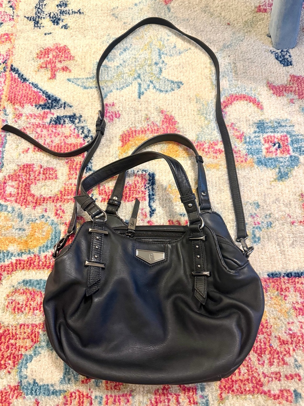 Vera Wang Black Leather Shoulder Satchel